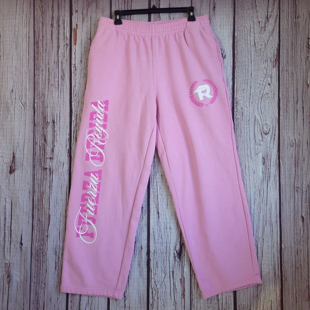 Fuerza Regida Womens Pink Fleece Baggy Sweatpants L Pockets Drawstring Made USA